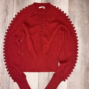 Authentic Chloe Women's‎ Ginger Red Wool Knit Crewneck Pom Pom Sweater Size S